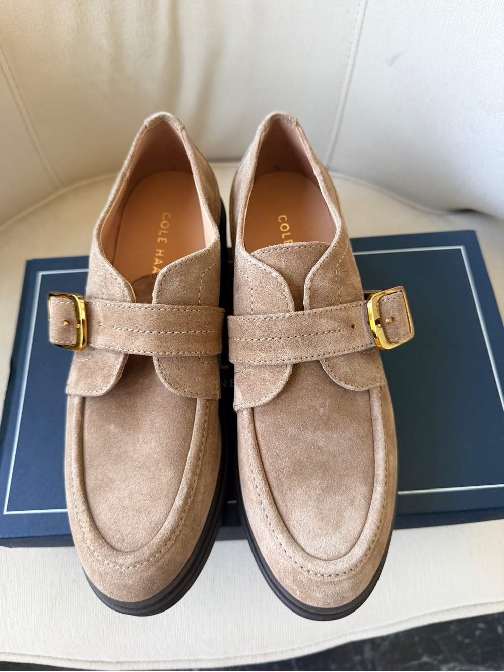 Cole Haan Women’s  Suede Buckle Loafers in Beige